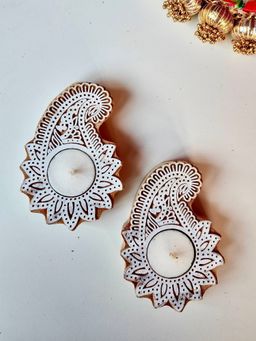 Forestkraft - Paisley T-Light Holder Set Wooden Block Print