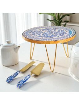 Ritualistic - Holland Printed Wooden Cake Stand With Metal Legs With Server