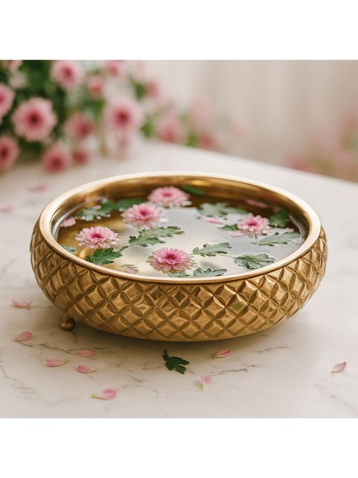Ritualistic Chitra Wooden Urli for Flower Decoration Wooden Urli Bowl 11.5 inches