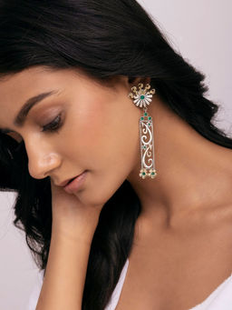 Indya - Dual Tone Green Floral Filigree Dangler Earrings