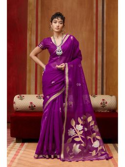 Mysilklove - Daisy Purple Handloom Munga Cotton Saree with Unstitched Blouse