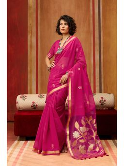 Mysilklove - Baby Pink Handloom Munga Cotton Saree with Unstitched Blouse