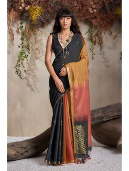 Mysilklove - Imperial Black Handloom Cotton Saree with Unstitched Blouse