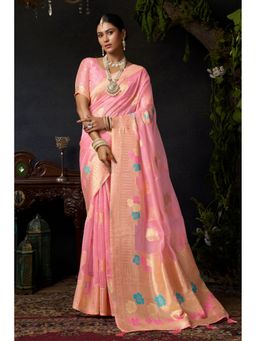 Mysilklove - Cupid Pink Woven Banarasi Organza Saree with Unstitched Blouse