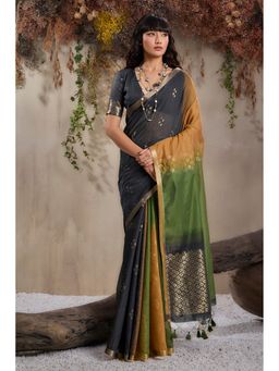 Mysilklove - Volcanic Black Handloom Cotton Saree with Unstitched Blouse