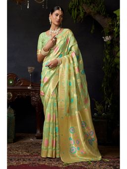 Mysilklove - Pista Green Woven Banarasi Organza Saree with Unstitched Blouse