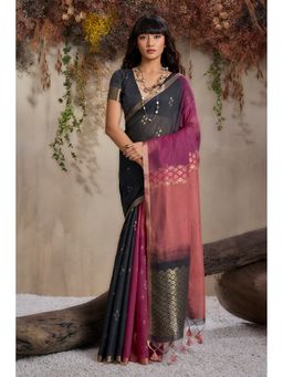 Mysilklove - Alchemy Black Handloom Cotton Saree with Unstitched Blouse