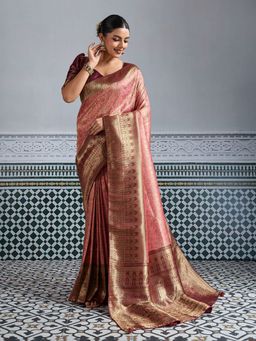 MEENA BAZAAR - Woven Art Silk Pink Saree Without Blouse