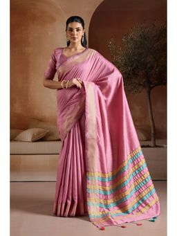 Mysilklove - Blossom Pink Handloom Bhagalpuri Saree with Unstitched Blouse