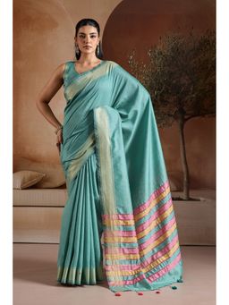 Mysilklove - Savoy Blue Handloom Bhagalpuri Saree with Unstitched Blouse