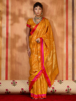 Akhilam - Women Pure Silk Mustard Woven Designer Saree with Unstitched Blouse