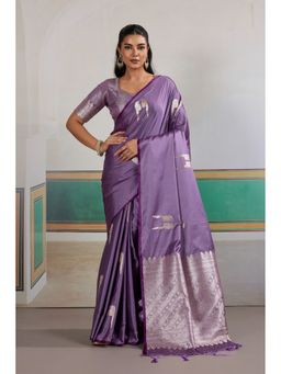 Mysilklove - Purple Handloom Satin Soft Silk Saree with Unstitched Blouse
