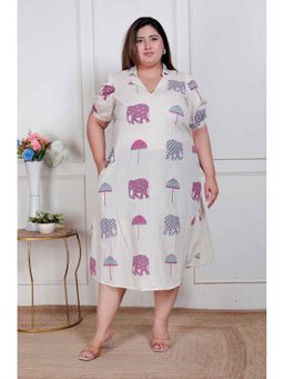 Doriyaan - Women Off White Cotton Animal Print Midi Dress