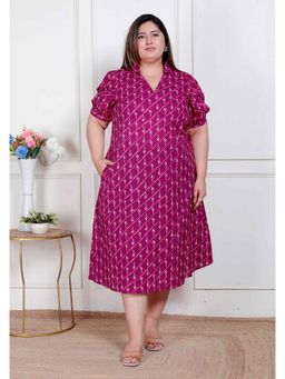 Doriyaan - Women Magenta Cotton Abstract Midi Dress