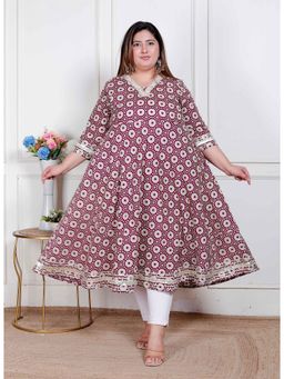 Doriyaan - Women Cream Cotton Embroidered Anarkali Kurta