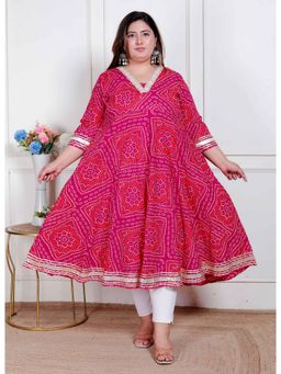 Doriyaan - Women Pink Cotton Printed Anarkali Kurta