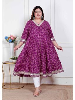 Doriyaan - Women Magenta Cotton Printed Anarkali Kurta