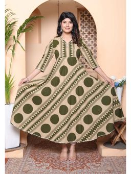 Doriyaan - Women Green Cotton Geometric Anarkali Kurta