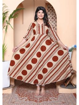 Doriyaan - Women Brown Cotton Geometric Anarkali Kurta