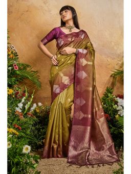 Mysilklove - Monk Green Banarasi Handloom Saree with Unstitched Blouse