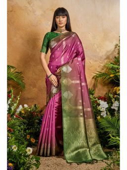 Mysilklove - Dusty Pink Banarasi Handloom Saree with Unstitched Blouse