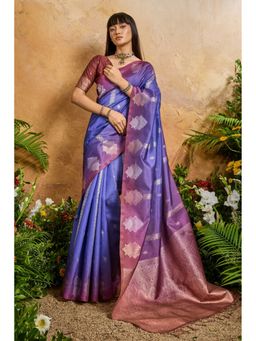 Mysilklove - Rainbow Blue Banarasi Handloom Saree with Unstitched Blouse