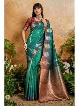 Mysilklove - Green Banarasi Handloom Saree with Unstitched Blouse