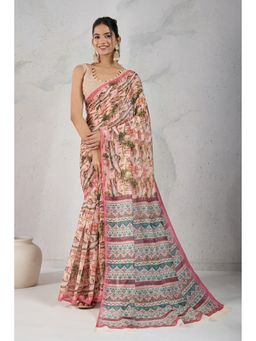 Mysilklove - Vintage Pink Digital Printed Saree with Unstitched Blouse