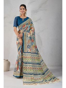 Mysilklove - Havelock Blue Digital Printed Saree with Unstitched Blouse