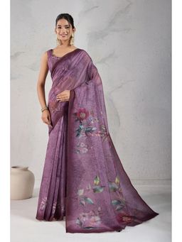 Mysilklove - Mardi Gras Purple Digital Printed Saree with Unstitched Blouse
