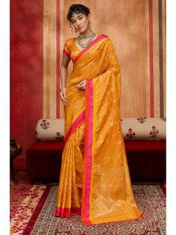 Mysilklove - Marigold Orange Handloom Satin Soft Silk Saree with Unstitched Blouse