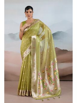 Mysilklove - Frosted Green Zari Woven Tissue Pathani Saree with Unstitched Blouse