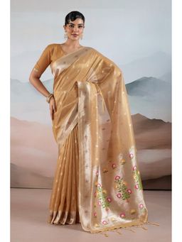 Mysilklove - Gold Zari Woven Tissue Pathani Saree with Unstitched Blouse