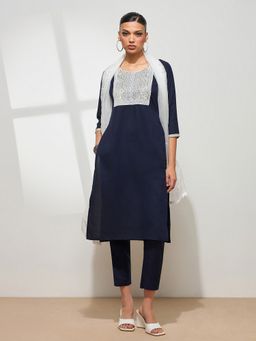 HRITIKA - Women Navy Blue Embroidered Kurta with Pant and Dupatta