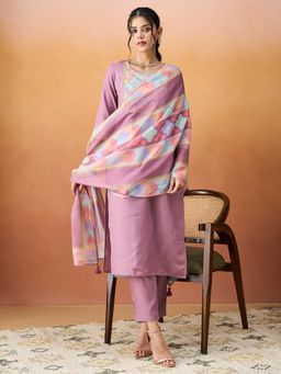 HRITIKA - Women Lavender Embroidered Kurta with Pant and Dupatta