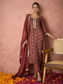 HRITIKA - Women Bronze Woven Kurta with Pant and Dupatta