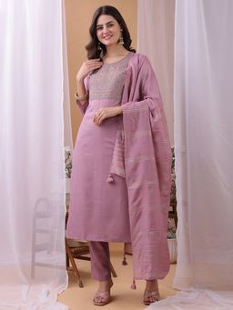 HRITIKA - Women Lavender Embroidered Kurta with Pant and Dupatta