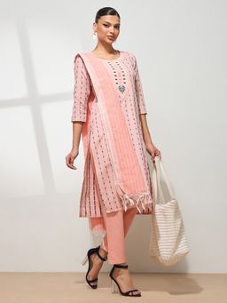 HRITIKA - Women Peach Woven Kurta with Pant and Dupatta