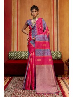 Mysilklove - Hot Pink Banarasi Handloom Patola Saree with Unstitched Blouse