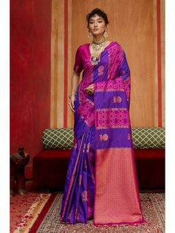Mysilklove - Royal Purple Banarasi Handloom Patola Saree with Unstitched Blouse