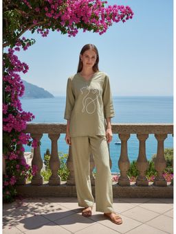 Indibelle - Women Beige Embroidered Co-Ord Set