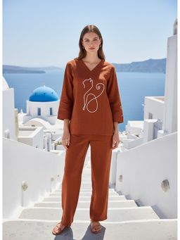 Indibelle - Women Rust Embroidered Co-Ord Set