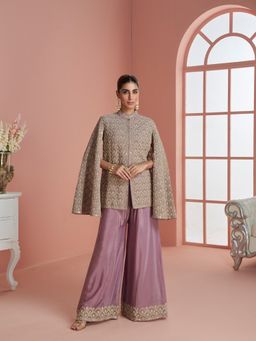 JATRIQQ - Women Mauve Embroidered Top with Palazzo