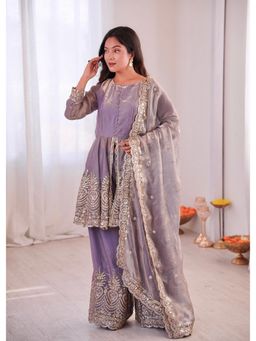 JATRIQQ - Women Lavender Embroidered Top with Palazzo with Dupatta