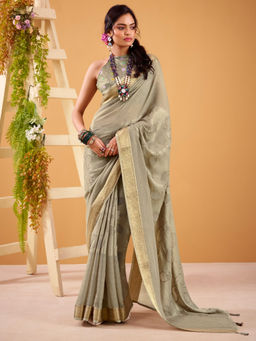 Akhilam - Women Georgette Olive Woven Designer Saree with Unstitched Blouse