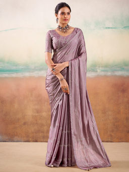 Akhilam - Women Georgette Mauve Embellished Designer Saree with Unstitched Blouse