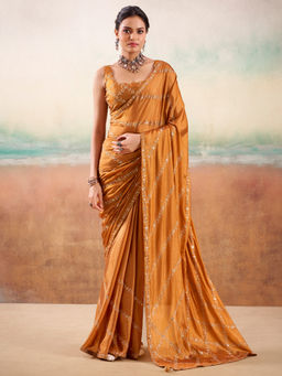 Akhilam - Women Georgette Mustard Embellished Designer Saree with Unstitched Blouse