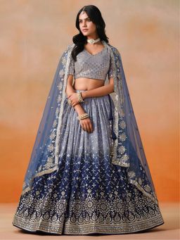 Pink Ethnic - Navy Blue Georgette Semi-stitched Lehenga with Unstitched Blouse and Dupatta