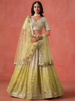 Pink Ethnic - Yellow Georgette Semi-stitched Lehenga with Unstitched Blouse and Dupatta