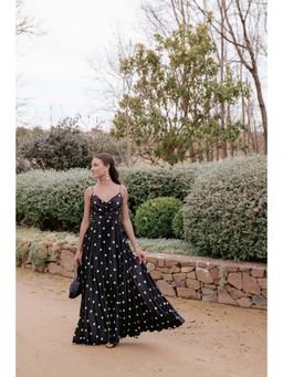 Petal & Pup - Naira Pleated Maxi Dress - Black Polka Dot